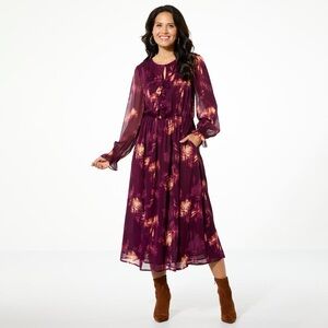 TWRHLL by Christie Brinkley Crinkle Chiffon Ruffle Front Maxi Dress